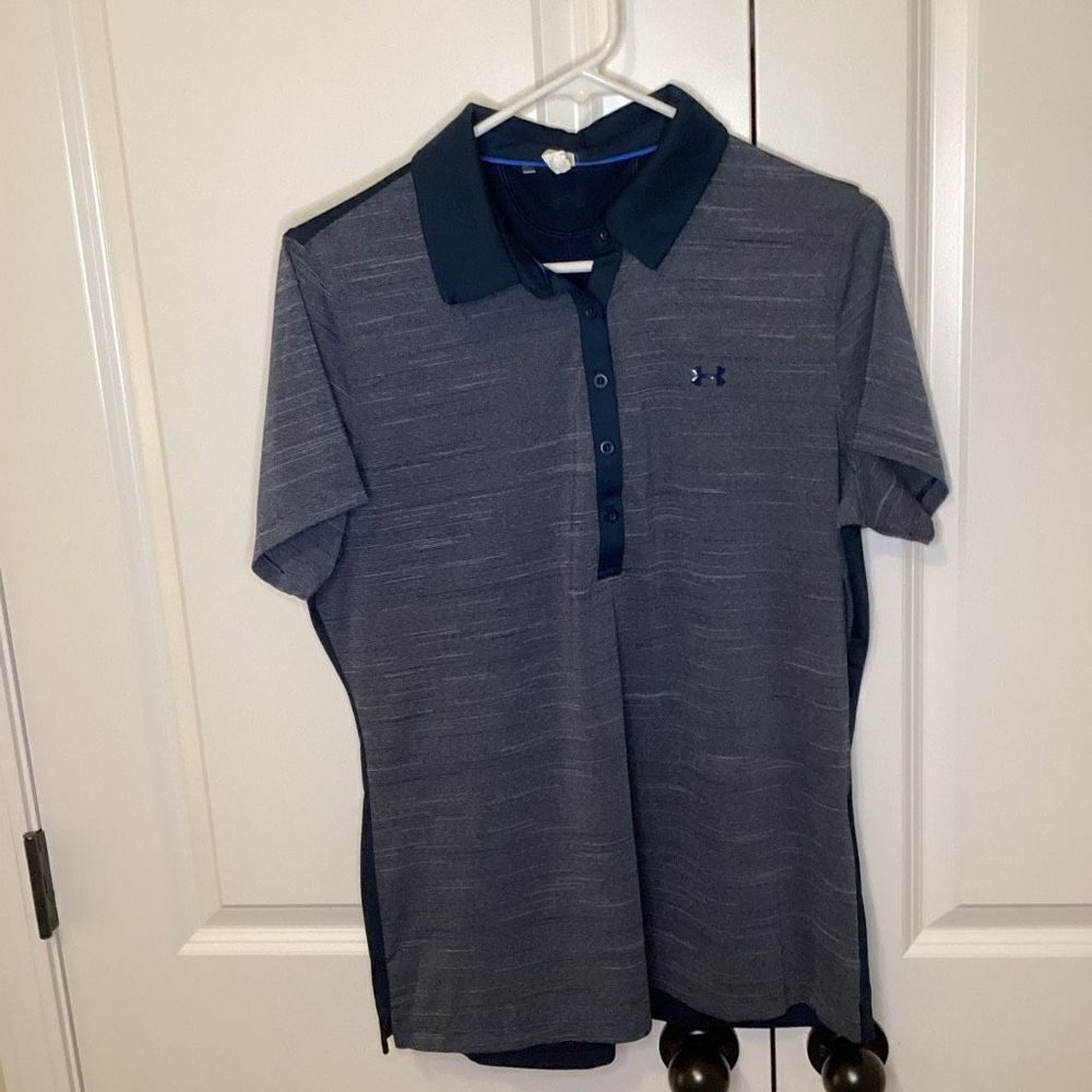 EUC ladies Under‎ Armour Drifit Polo large navy blue